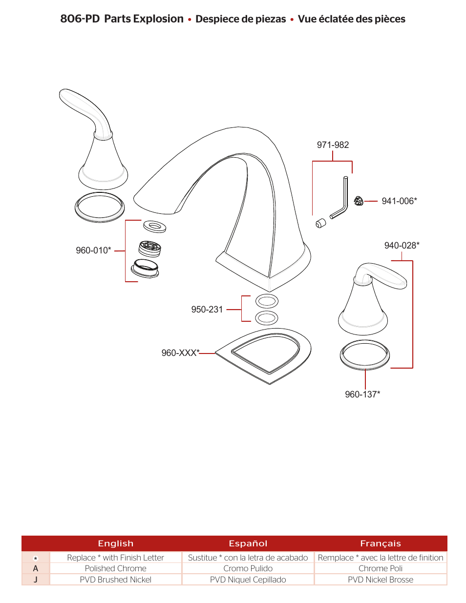 Pd parts explosion | Pfister 806-PDKK User Manual | Page 2 / 5