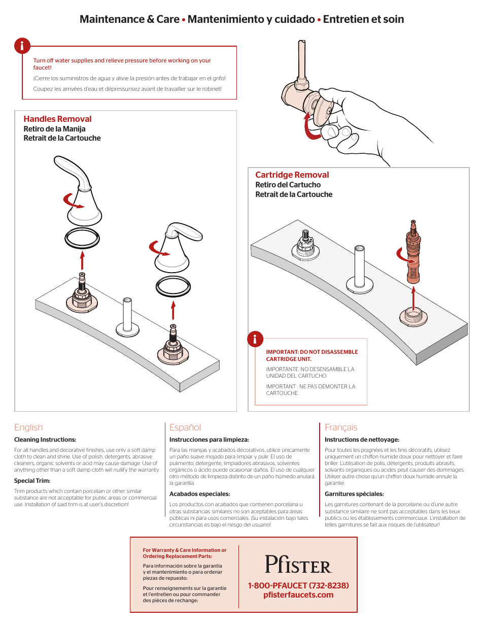 English, Español, Français | Pfister 806-PDKK User Manual | Page 4 / 5