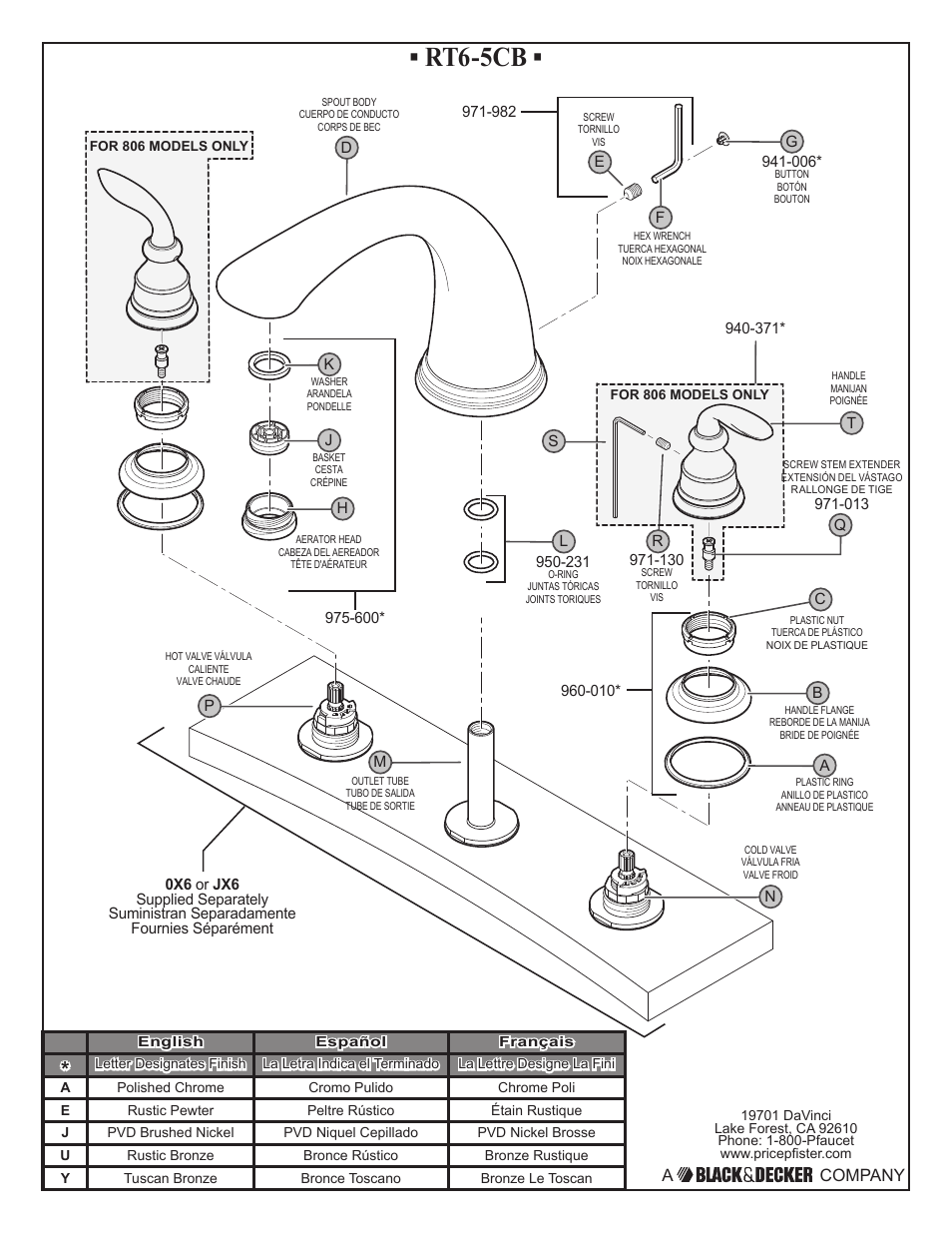 Rt6-5cb, A company | Pfister RT6-5CBK User Manual | Page 2 / 6