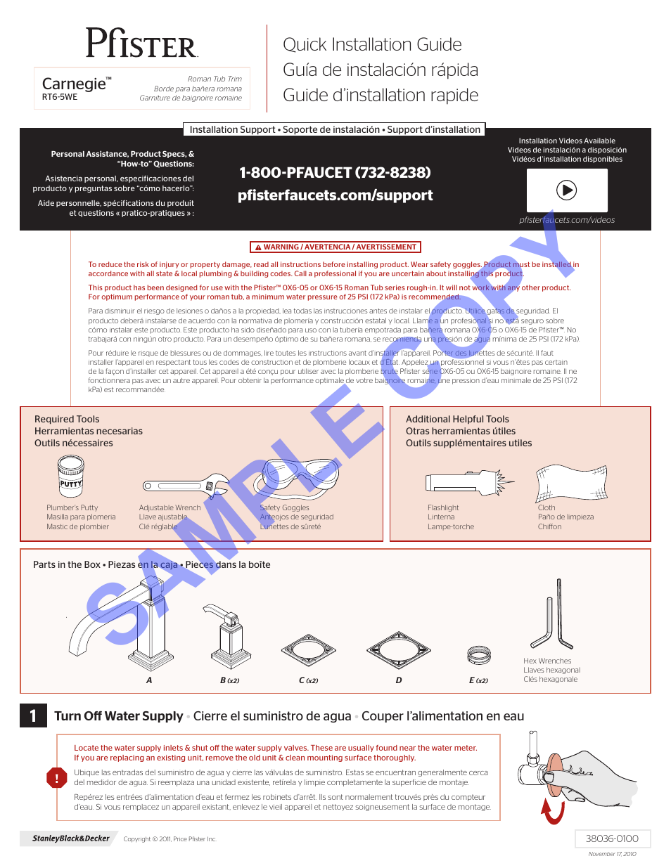 Pfister RT6-5WEK User Manual | 4 pages