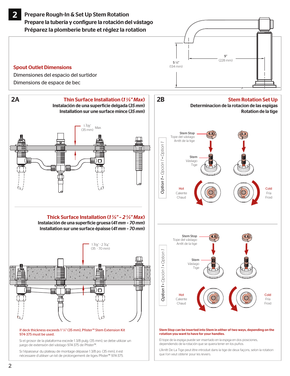 2b 2a, Max ), Stem rotation set up | Thick surface installation ( 1 | Pfister RT6-4WEK User Manual | Page 2 / 8