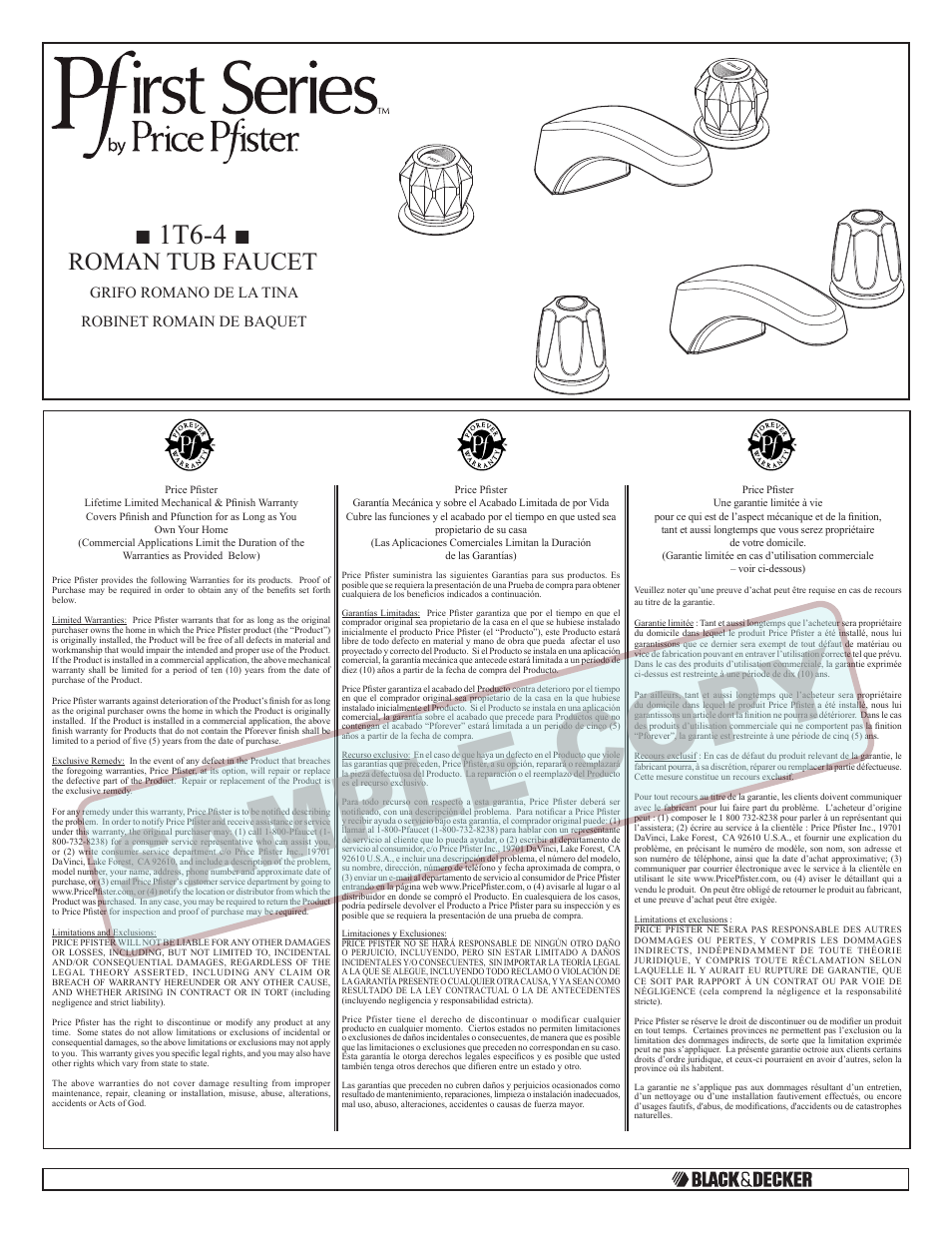 Pfister 1T6-400K User Manual | 5 pages