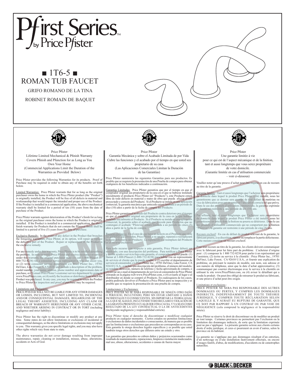 Pfister 1T6-500K User Manual | 5 pages