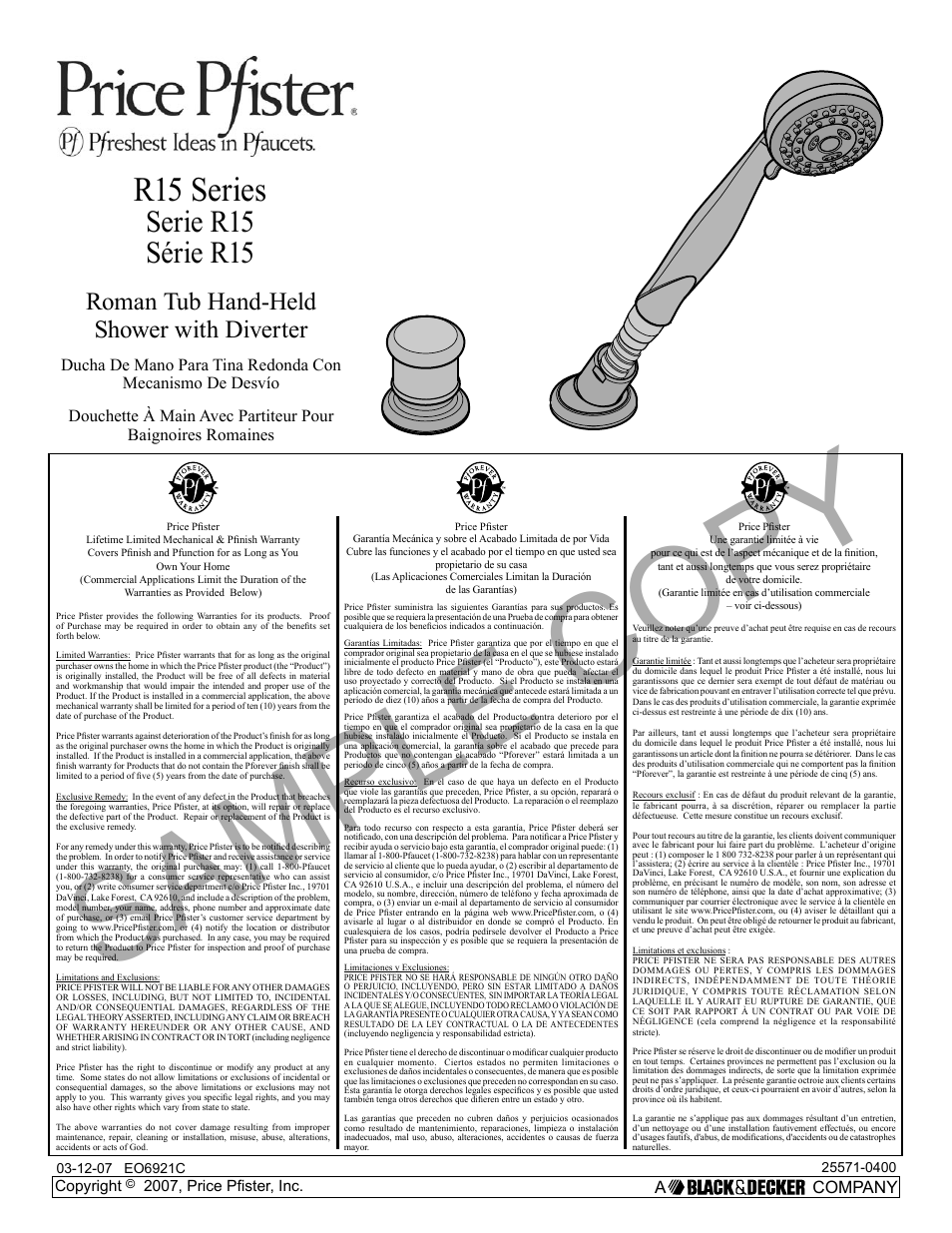 Pfister R15-407K User Manual | 14 pages