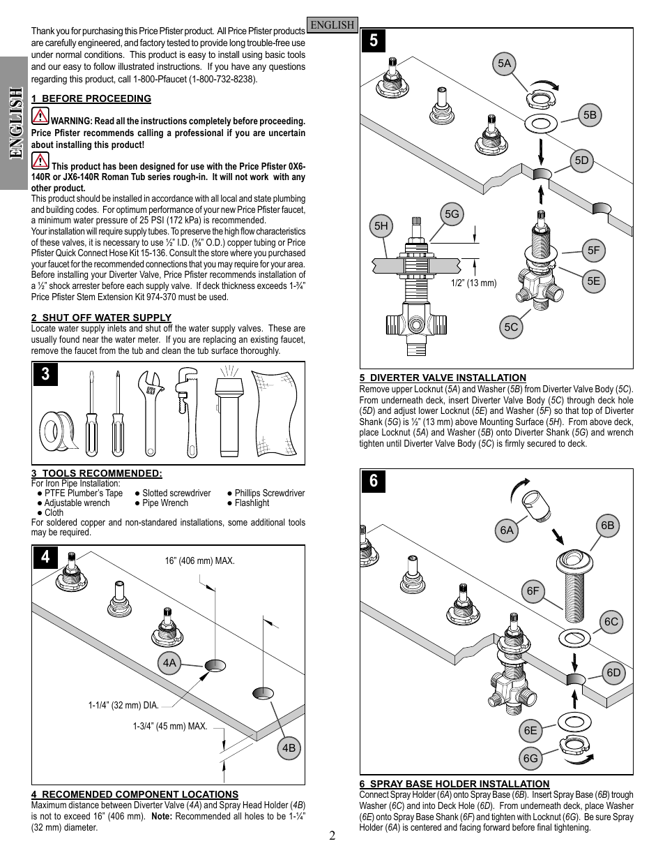 En g li sh | Pfister R15-407K User Manual | Page 2 / 14