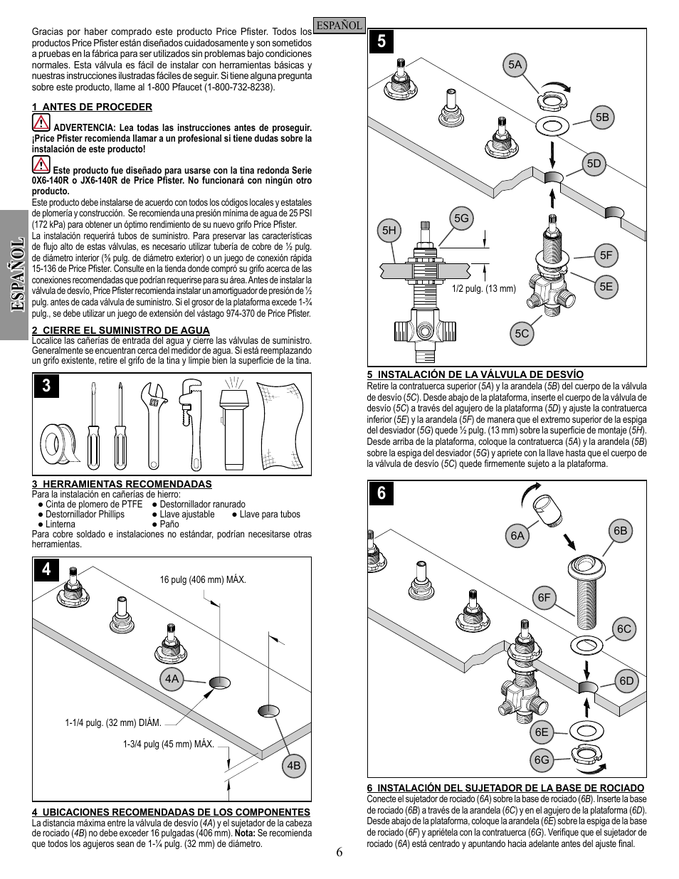 Es pa ño l | Pfister R15-407K User Manual | Page 6 / 14