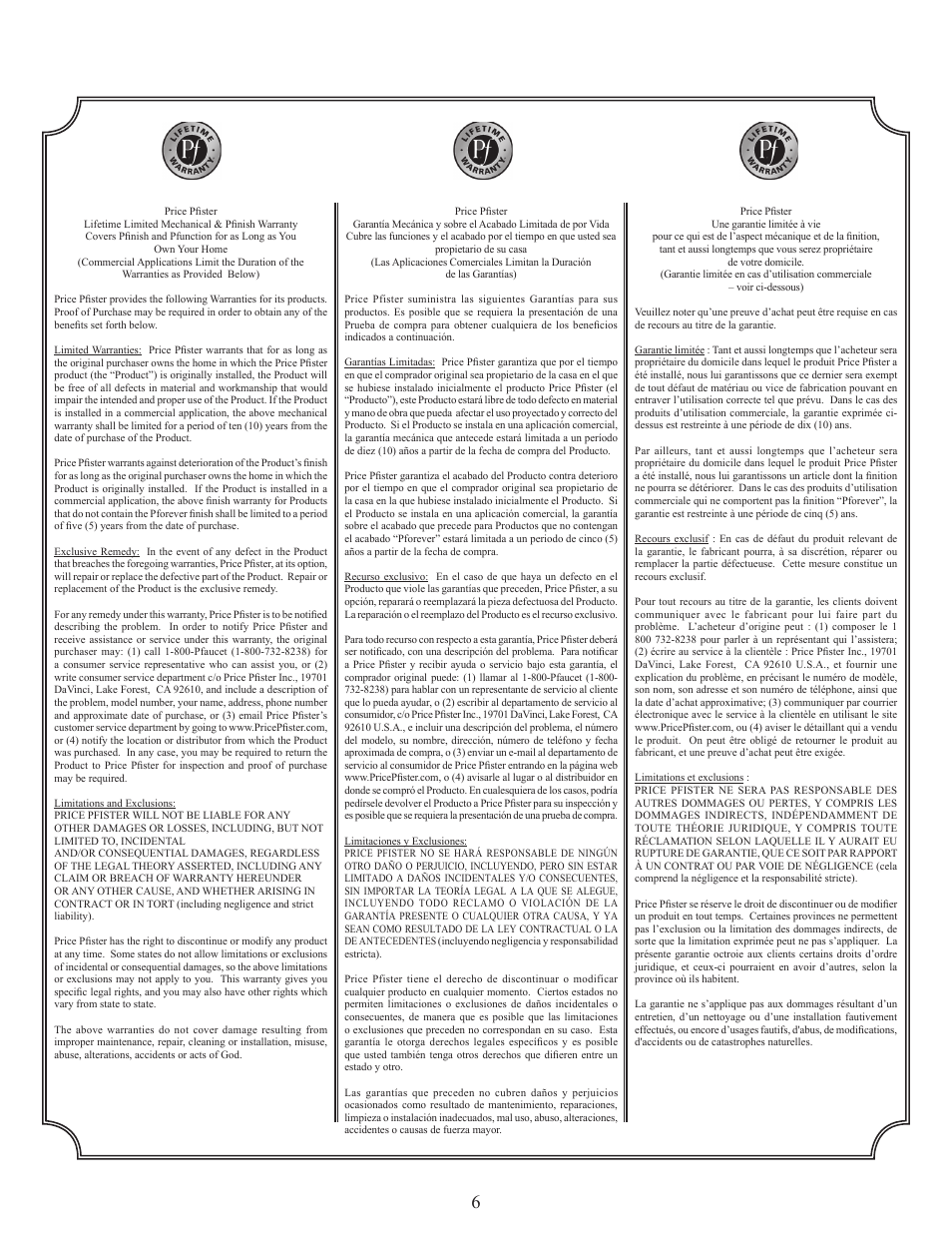 Pfister RT6-5STK User Manual | Page 6 / 6