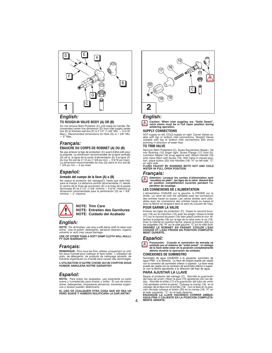 English, Français, Español | Pfister 011-4110 User Manual | Page 4 / 4