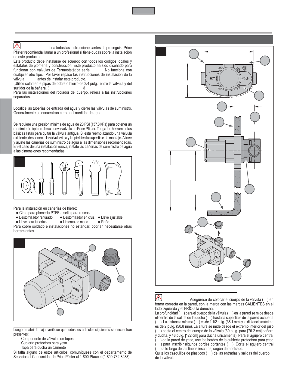 Es p a esp a ññ o l ol, Pasos de la instalación | Pfister 0T8-410A User Manual | Page 6 / 14