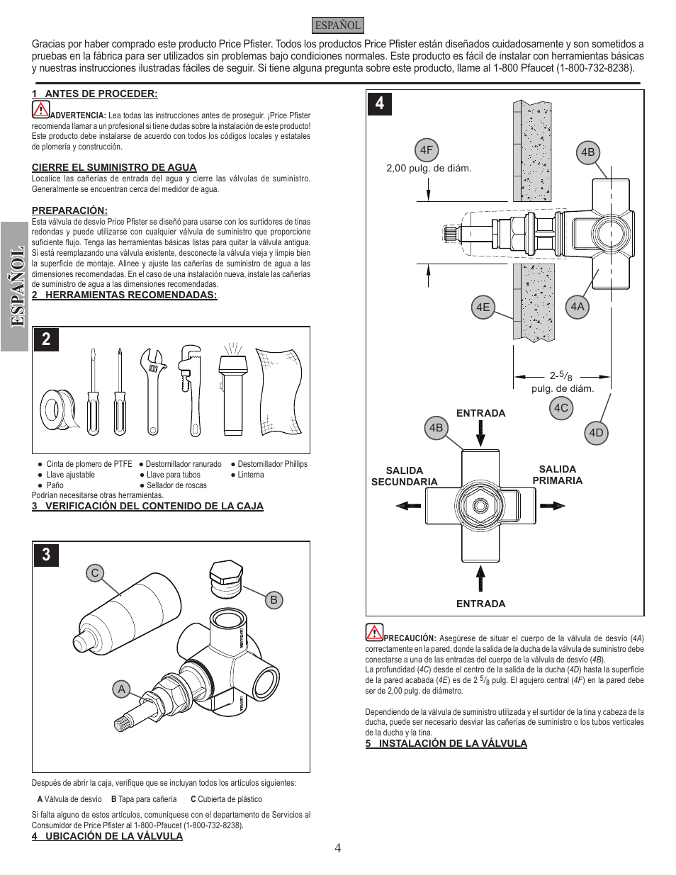 Esp a ñ ol | Pfister 015-IWDX User Manual | Page 4 / 8