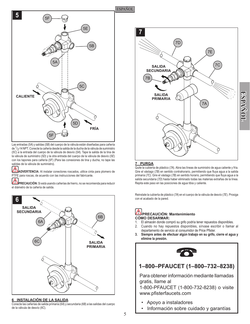 Esp a ñ ol | Pfister 015-IWDX User Manual | Page 5 / 8