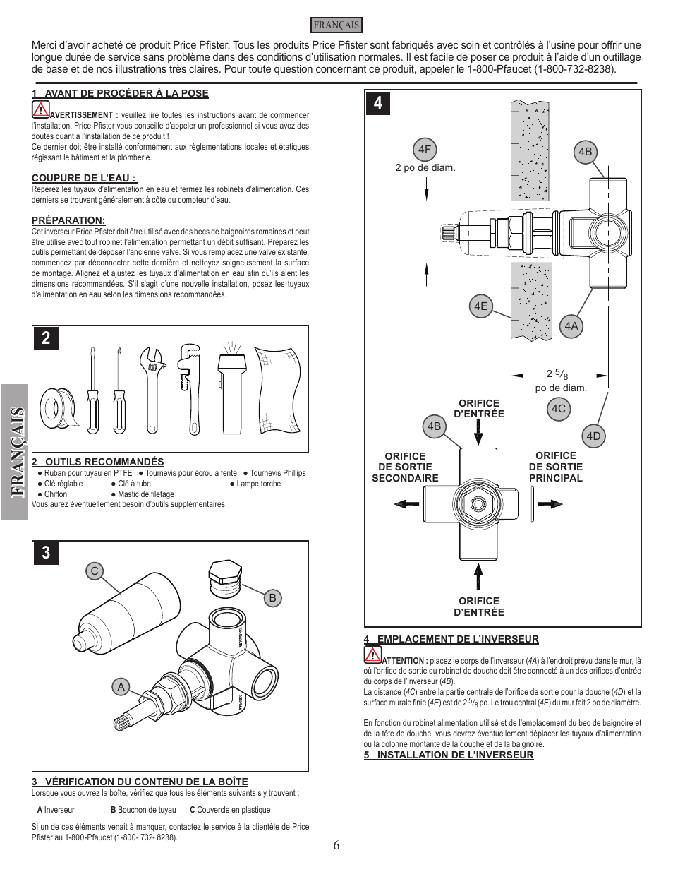 Fran ç ais | Pfister 015-IWDX User Manual | Page 6 / 8