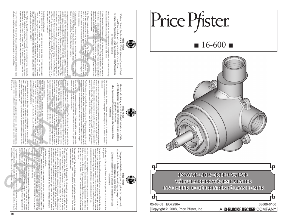 Pfister 016-600A User Manual | 5 pages