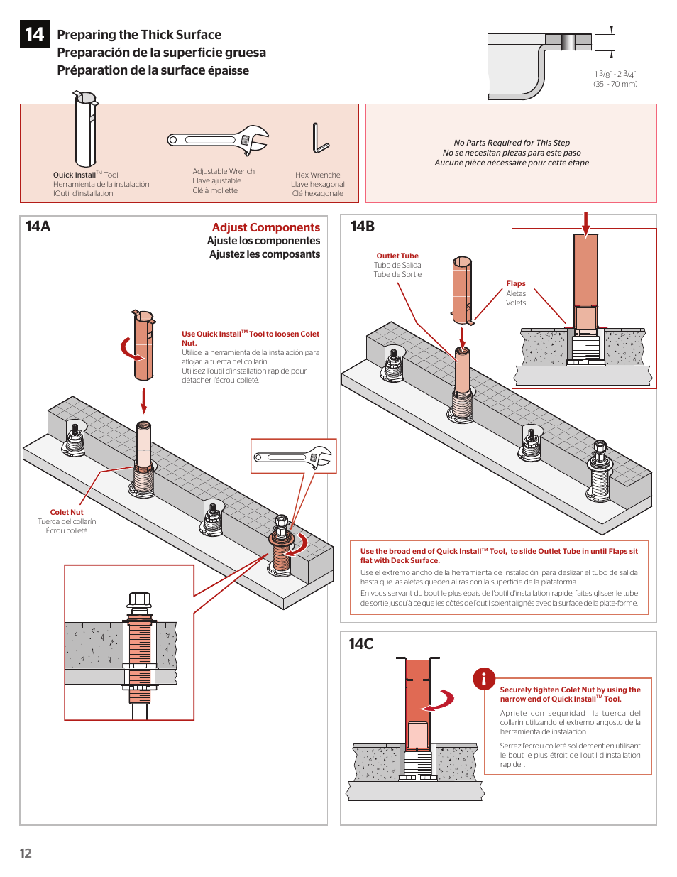 14b 14c, Adjust components, Épaisse | Pfister 0X6-440R User Manual | Page 12 / 14