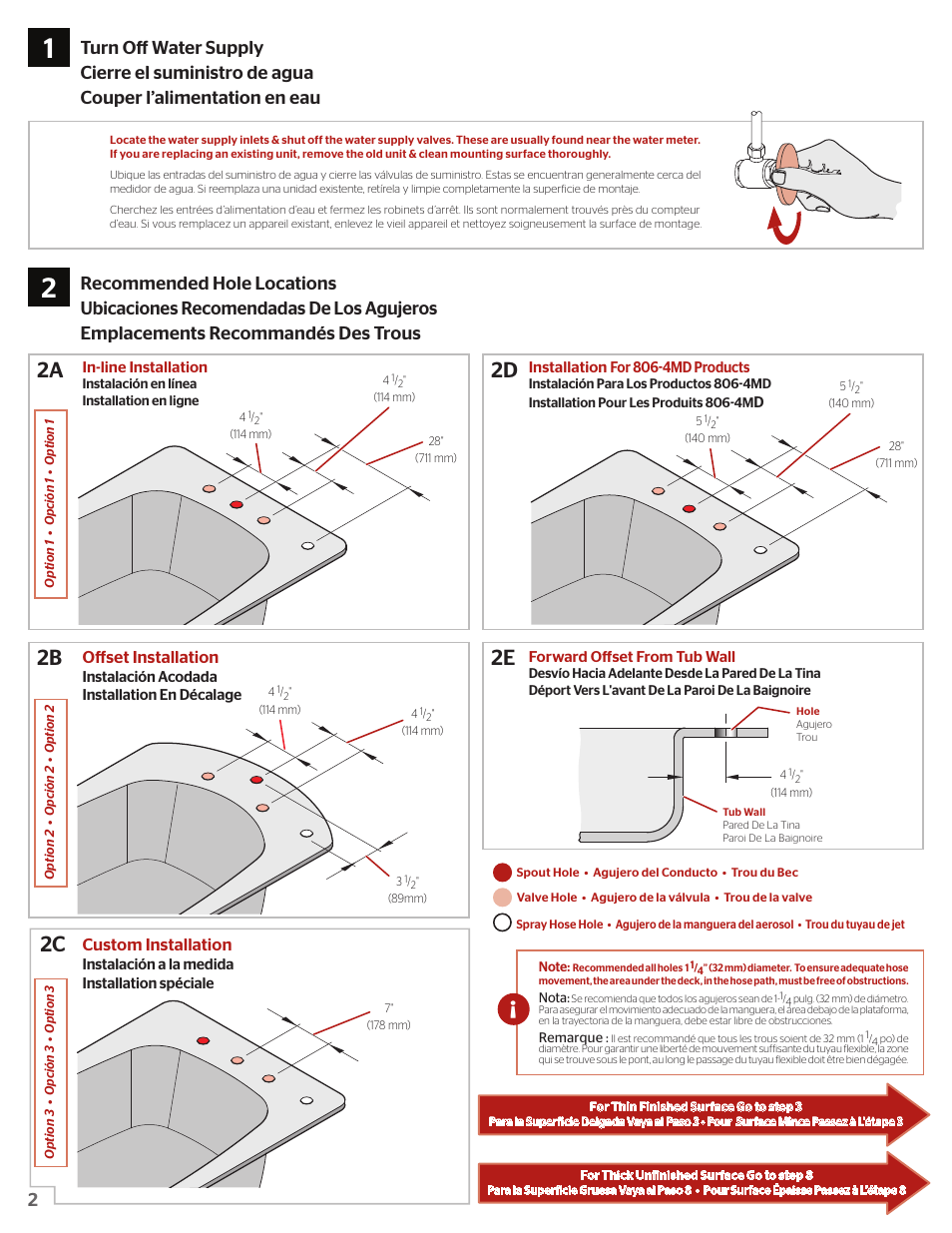 Offset installation, Custom installation | Pfister 0X6-440R User Manual | Page 2 / 14