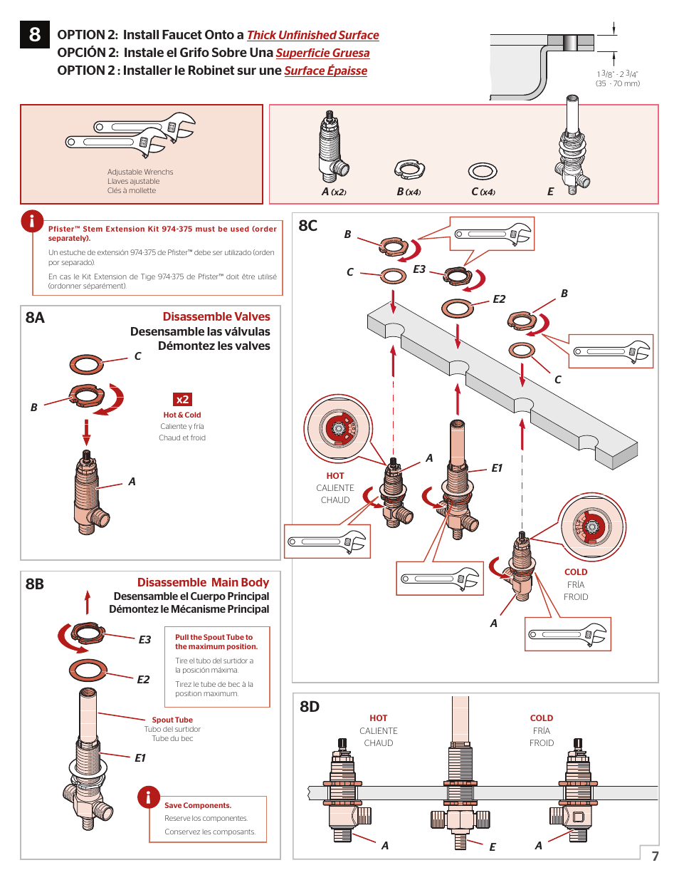 8a 8b 8d, 7option 2: install faucet onto a, Opción 2: instale el grifo sobre una | Option 2 : installer le robinet sur une | Pfister 0X6-440R User Manual | Page 7 / 14