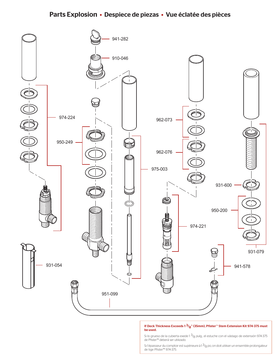 Parts explosion, Despiece de piezas • vue éclatée des pièces | Pfister 0X6-440R User Manual | Page 2 / 4