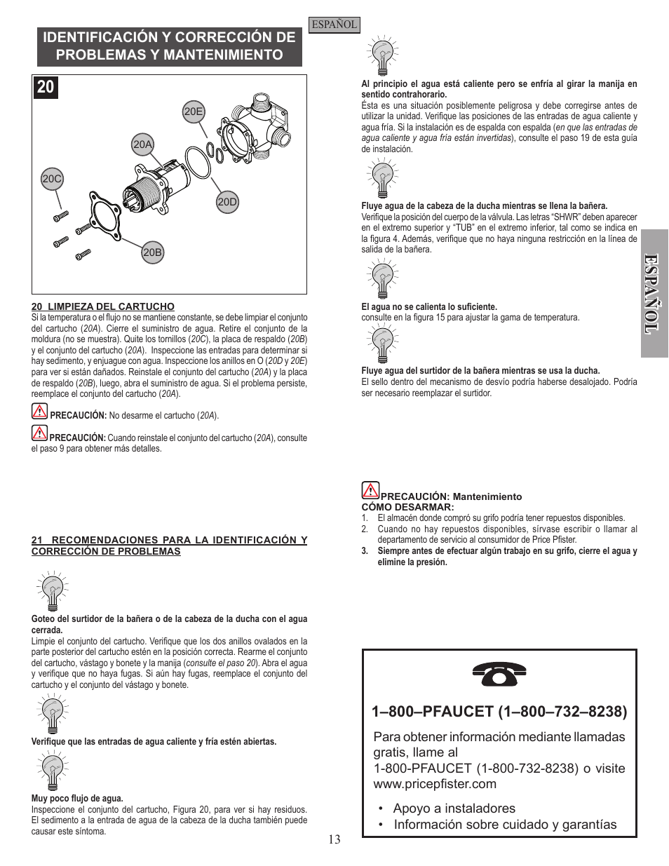 Esp a ñ ol | Pfister JX8-340P User Manual | Page 13 / 20