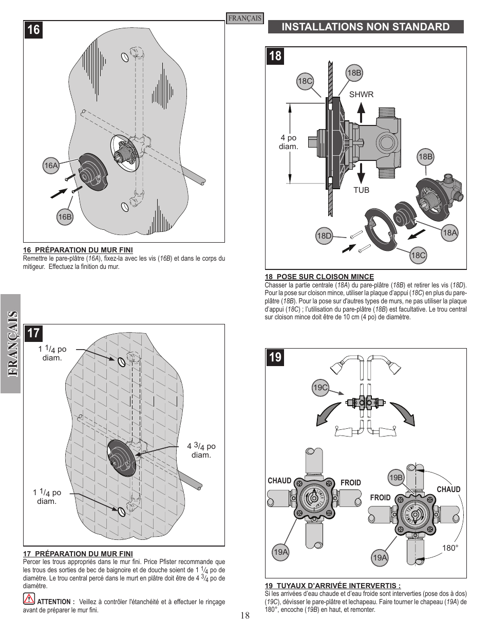 Fran ç ais, Installations non standard | Pfister JX8-340P User Manual | Page 18 / 20