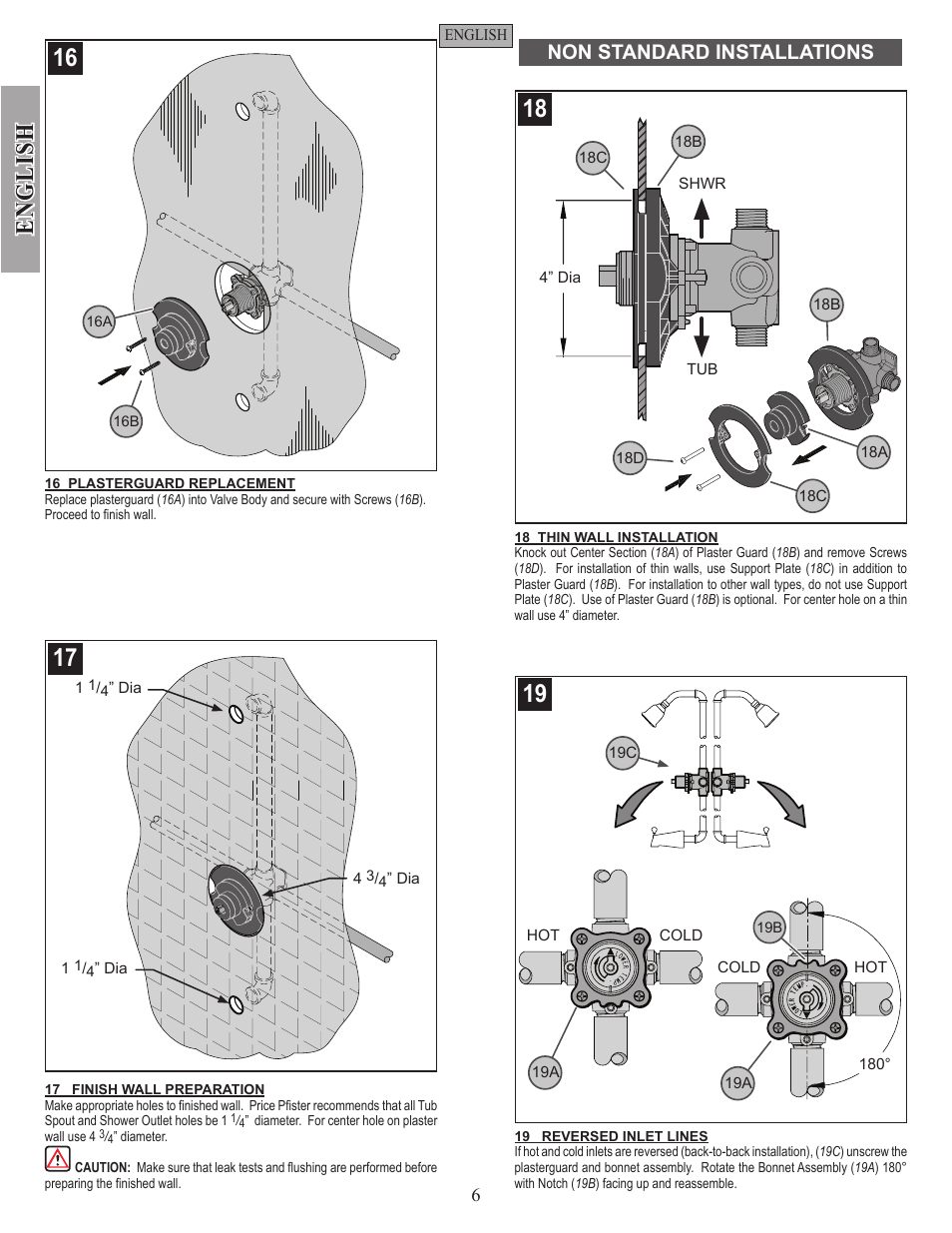 English, Non standard installations | Pfister JX8-340P User Manual | Page 6 / 20