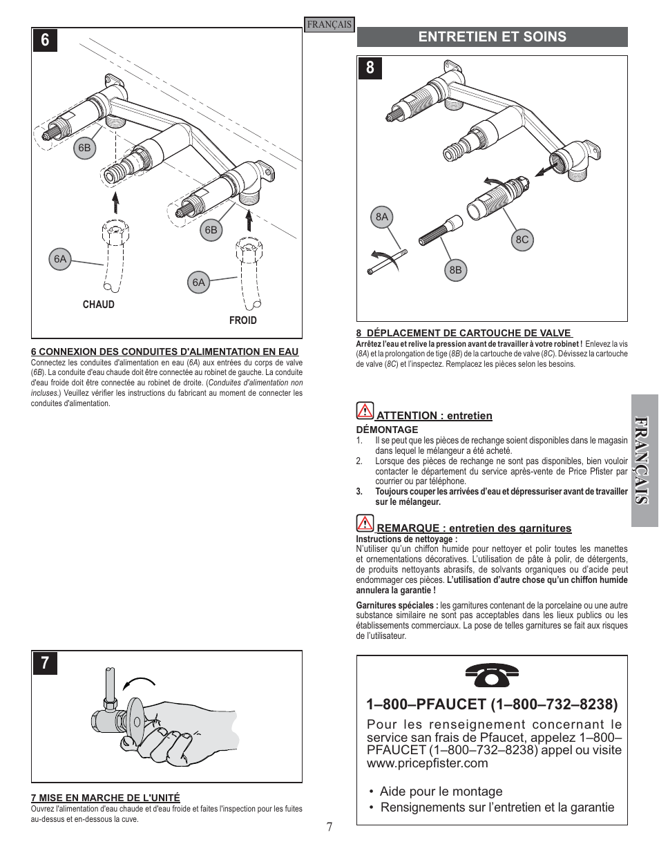 Fran ç ais, Entretien et soins | Pfister G0W8-0100 User Manual | Page 7 / 8