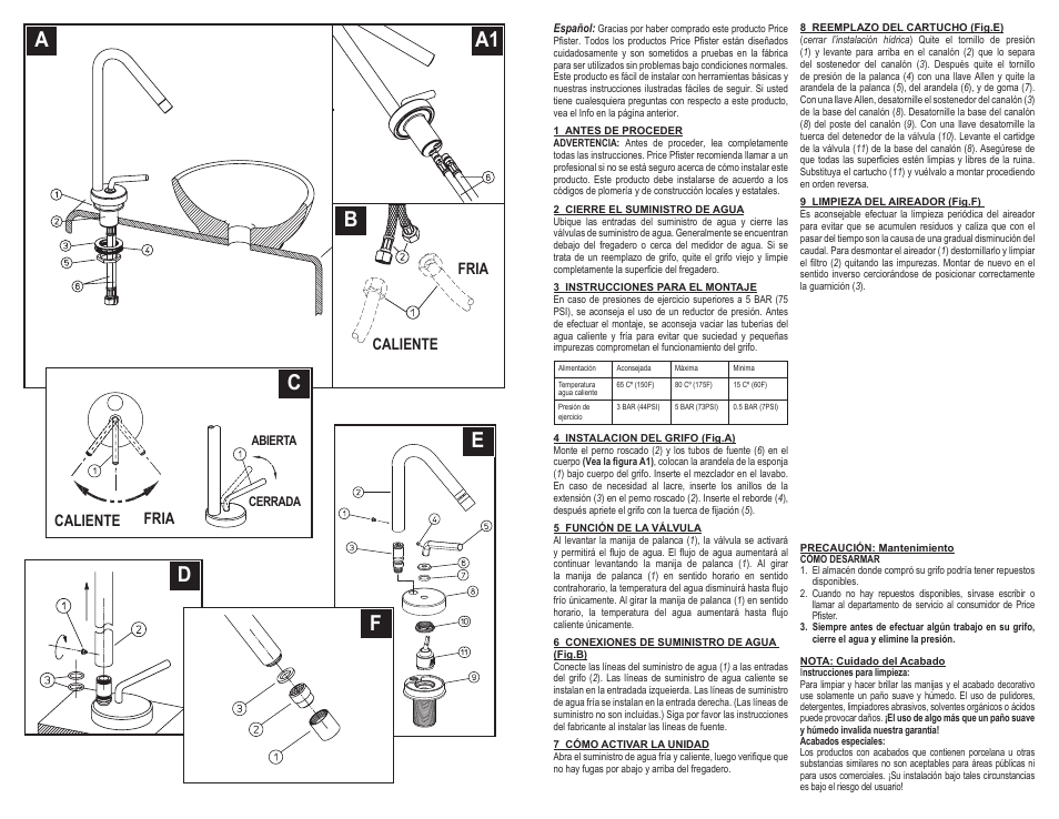 Da a1 b e cc f, Caliente, Fria | Caliente fria | Pfister A40-ANFC/A40-ANFCA User Manual | Page 3 / 6