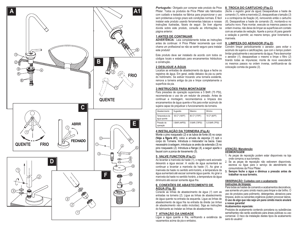 Da a1 b e cc f, Quente, Quente frio frio | Pfister A40-ANFC/A40-ANFCA User Manual | Page 5 / 6