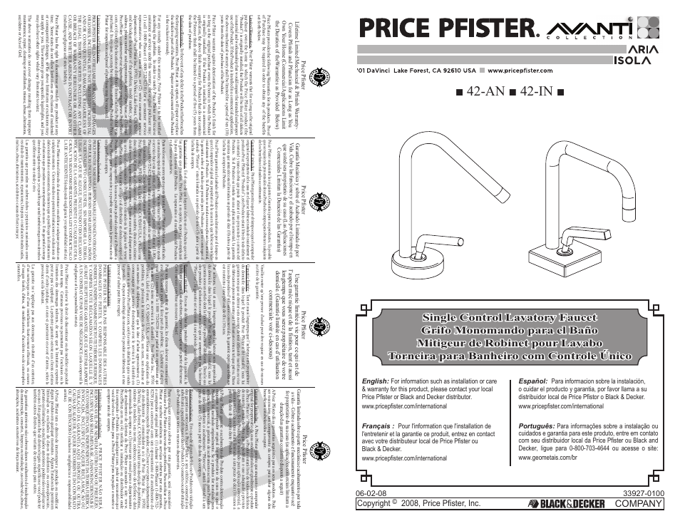 Pfister A42-ANFC/A42-ANFCA User Manual | 6 pages