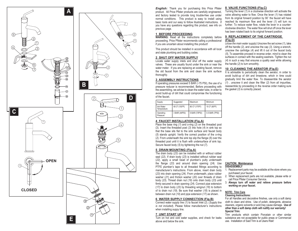 Db a c e | Pfister A51-ANFC User Manual | Page 2 / 6