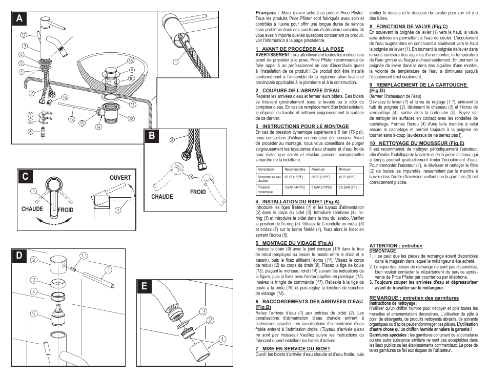 De a b c | Pfister A23-AMFC/A23-AMFCA User Manual | Page 4 / 6