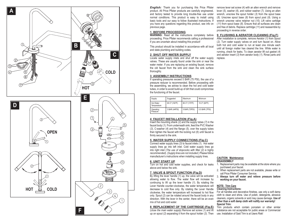 Hot cold hot open cold | Pfister A34-ANFC User Manual | Page 2 / 6