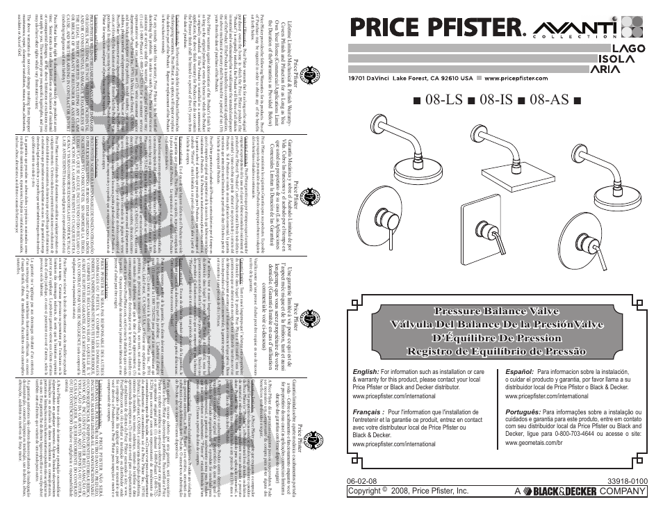 Pfister A08-AS1C User Manual | 6 pages