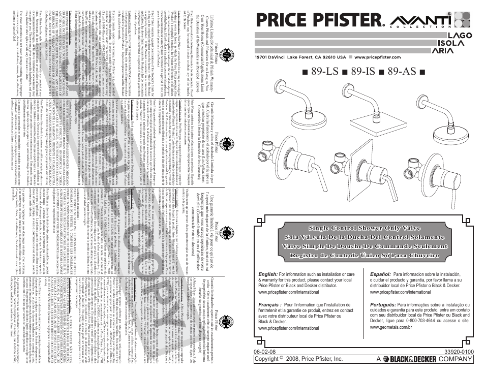 Pfister A89-AS1C User Manual | 6 pages