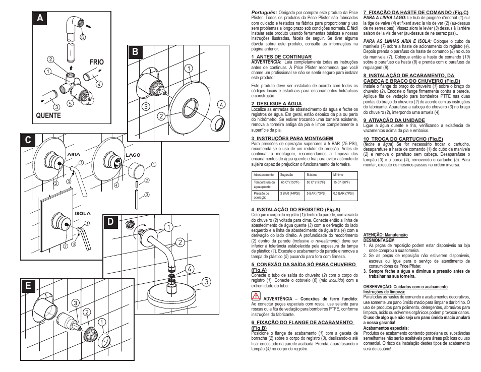 Ac b d e, Quente frio | Pfister A89-AS1C User Manual | Page 5 / 6