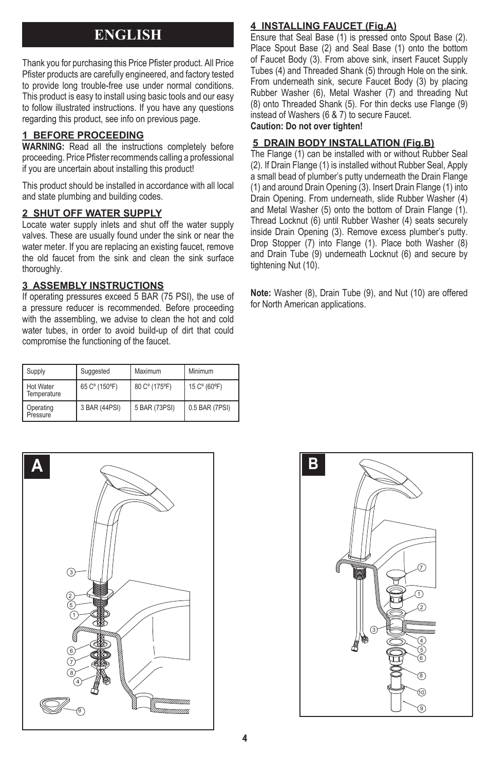 English | Pfister 040-CNFC/040-CNFCA User Manual | Page 4 / 12