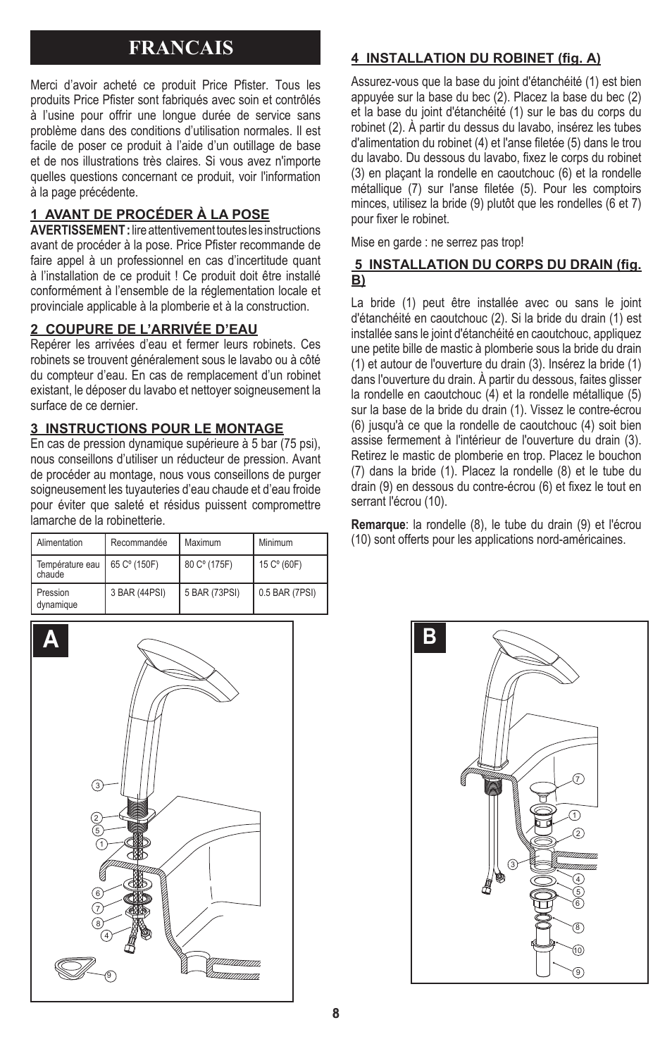 Francais | Pfister 040-CNFC/040-CNFCA User Manual | Page 8 / 12