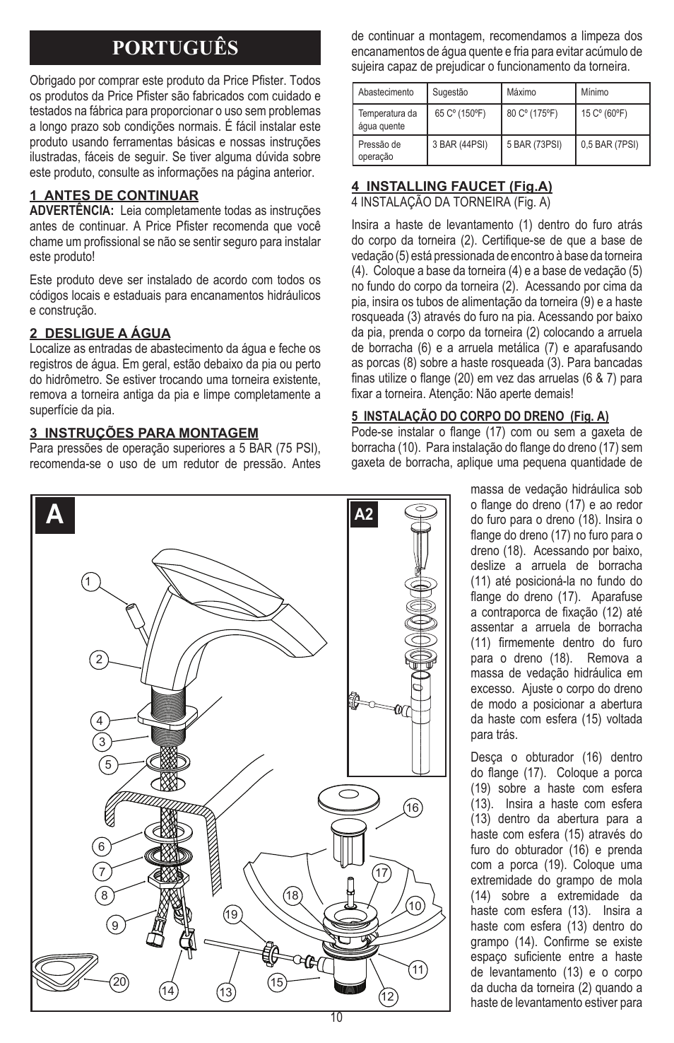 Português | Pfister 042-CNFC/042-CNFCA User Manual | Page 10 / 12