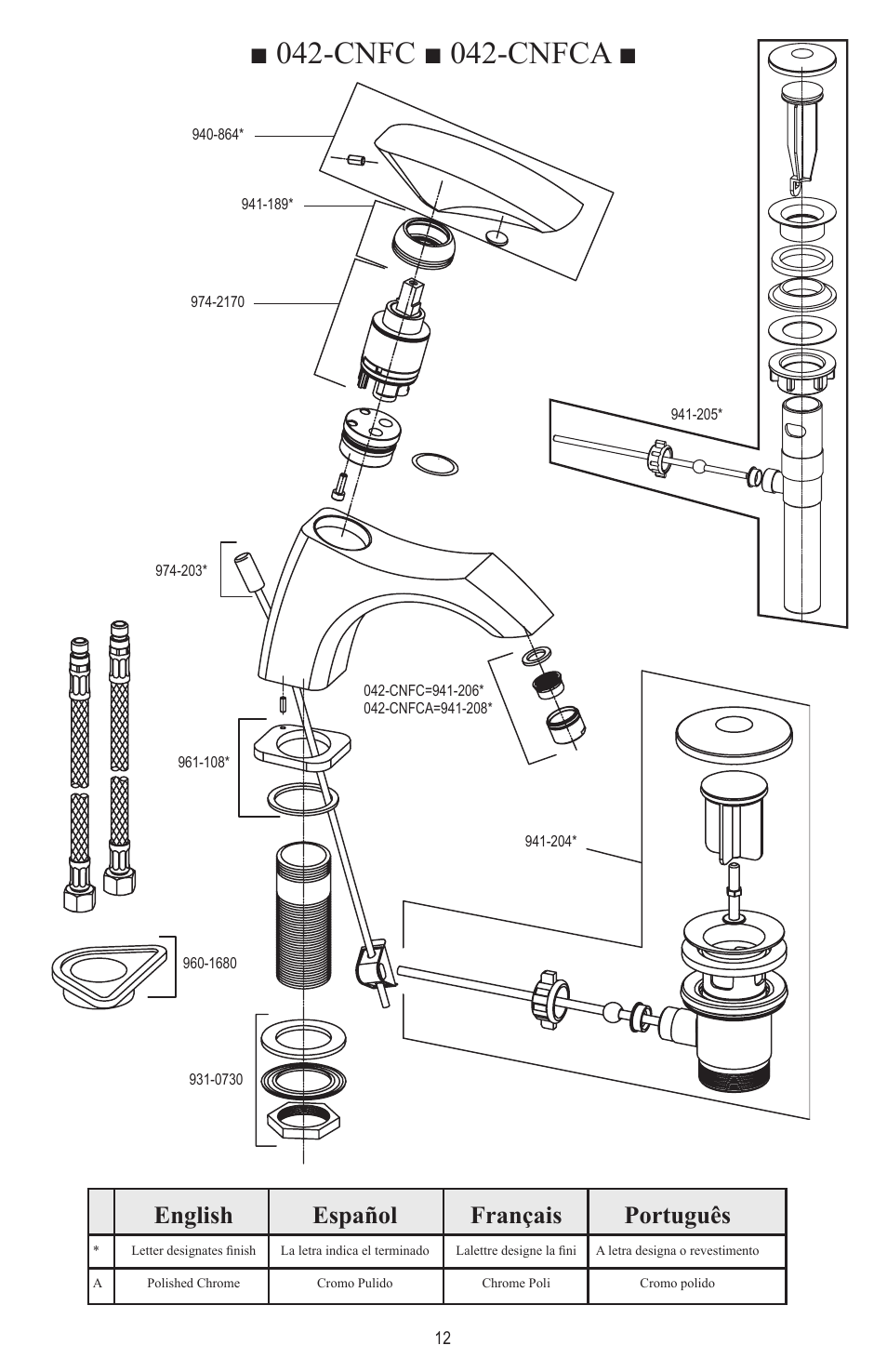 Cnfc ■ 042-cnfca, English español français português | Pfister 042-CNFC/042-CNFCA User Manual | Page 12 / 12