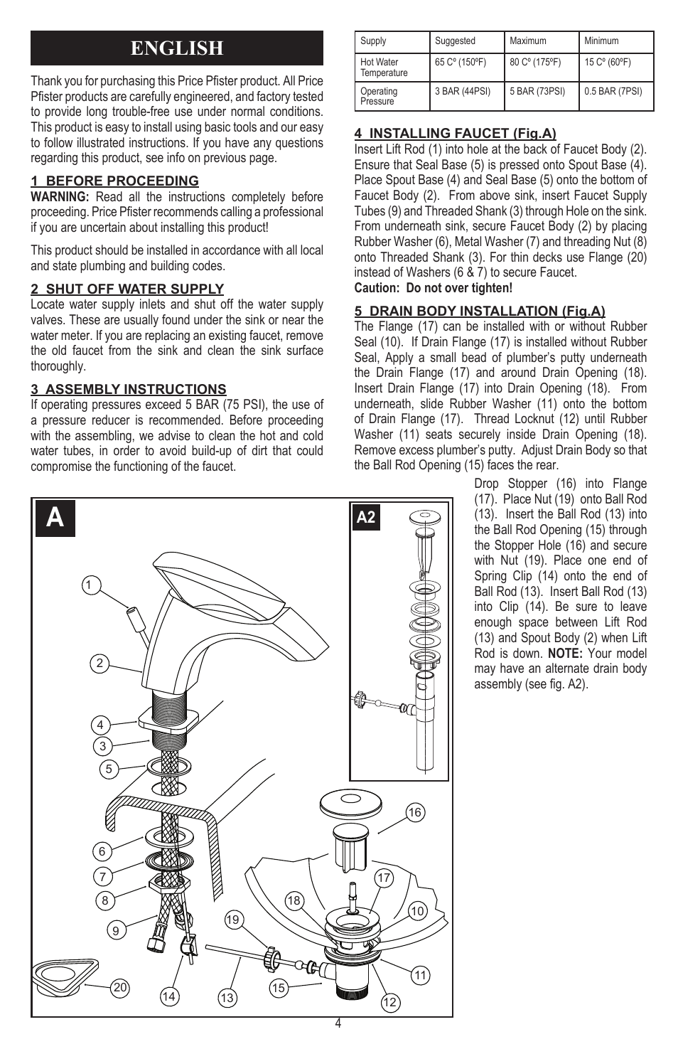 English | Pfister 042-CNFC/042-CNFCA User Manual | Page 4 / 12