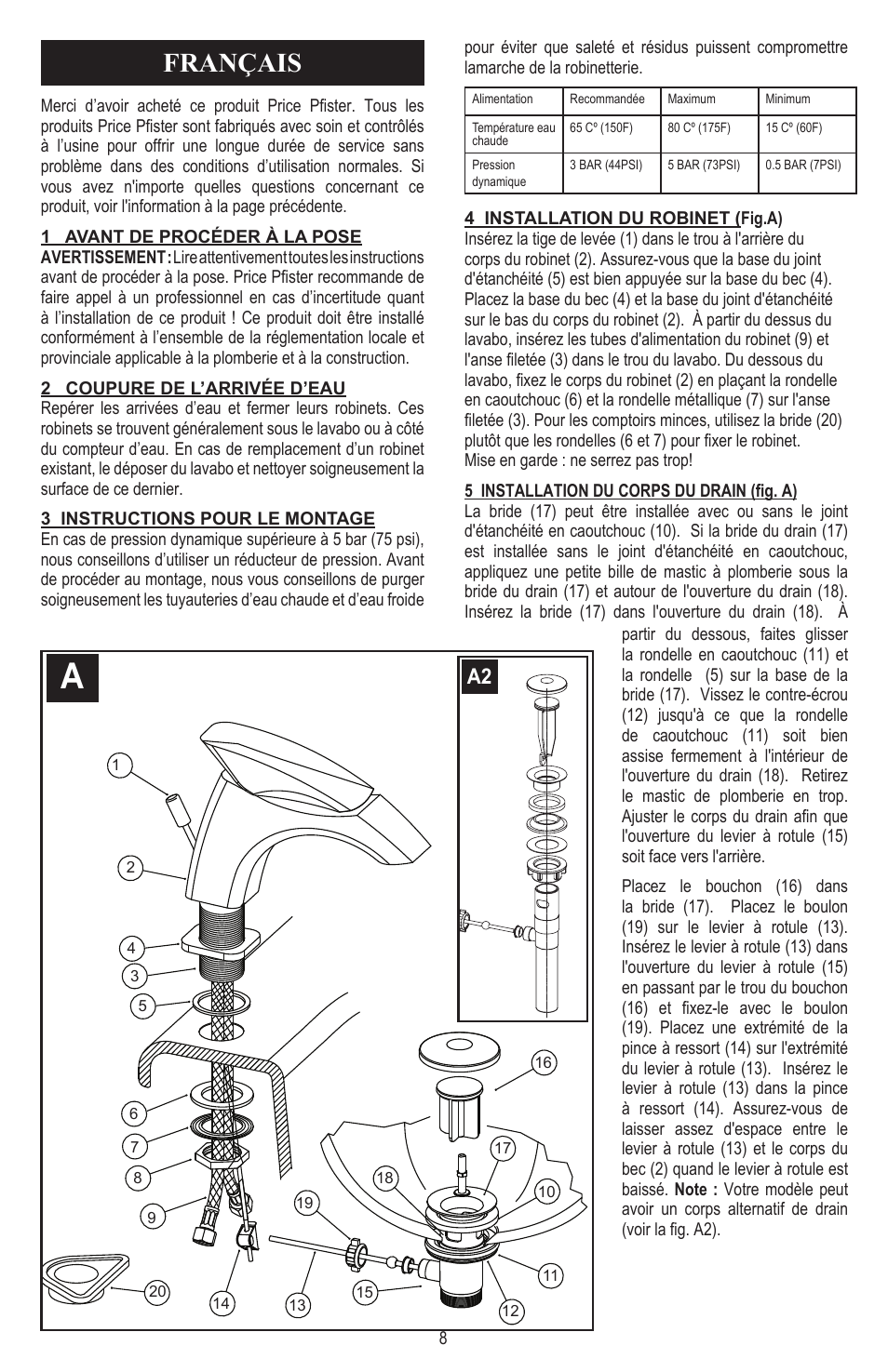 Français | Pfister 042-CNFC/042-CNFCA User Manual | Page 8 / 12