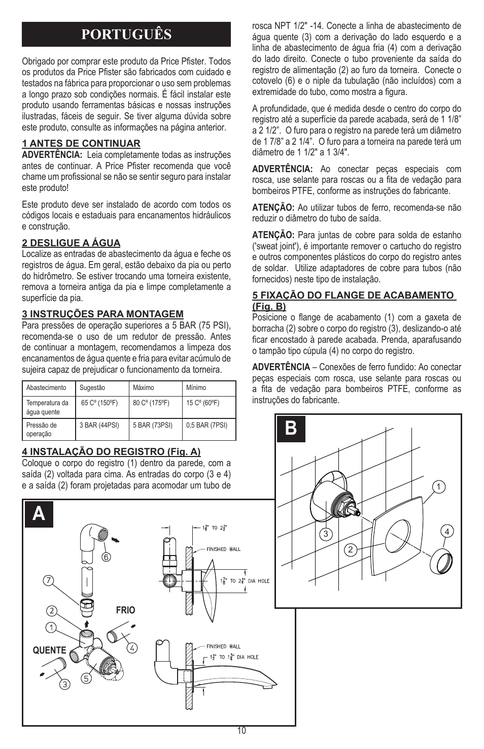 Português | Pfister 048-CNFC User Manual | Page 10 / 12
