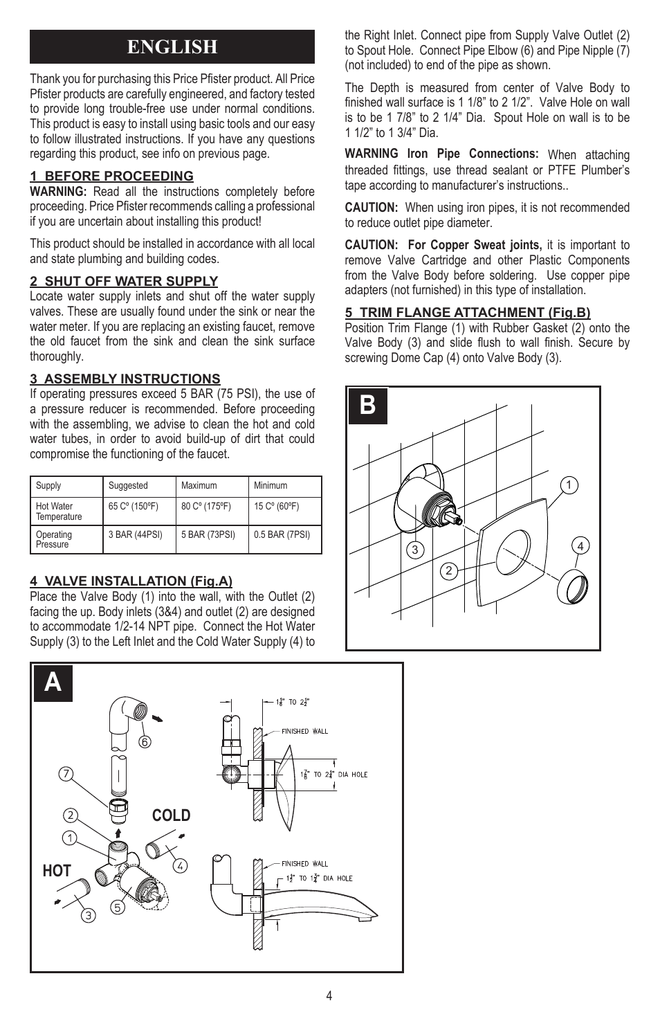 English, Hot cold | Pfister 048-CNFC User Manual | Page 4 / 12