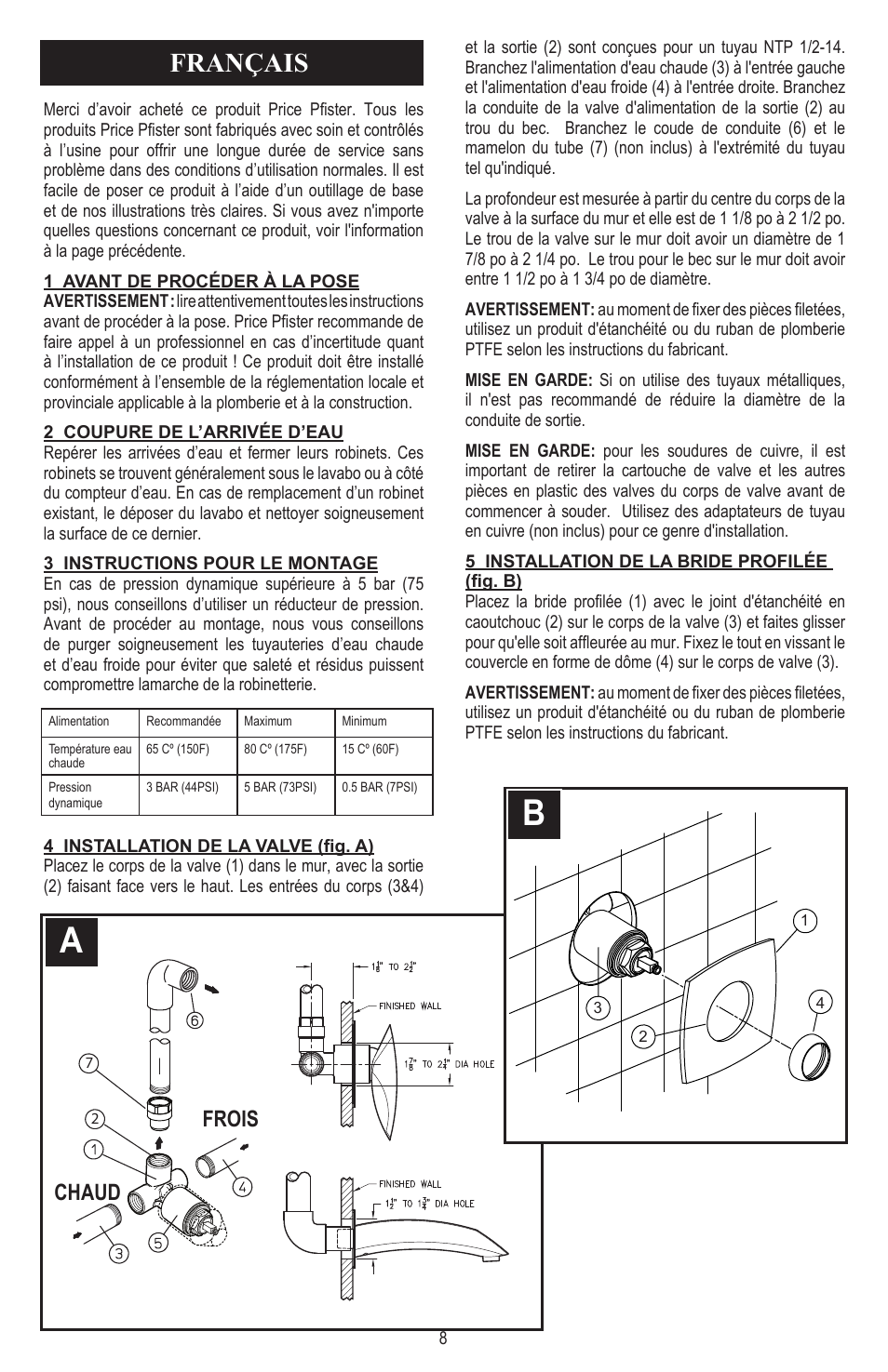 Français, Chaud frois | Pfister 048-CNFC User Manual | Page 8 / 12