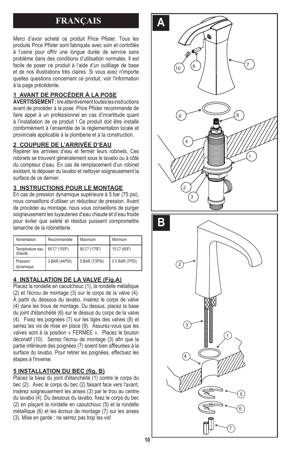 Français | Pfister 049-CNFC User Manual | Page 10 / 16