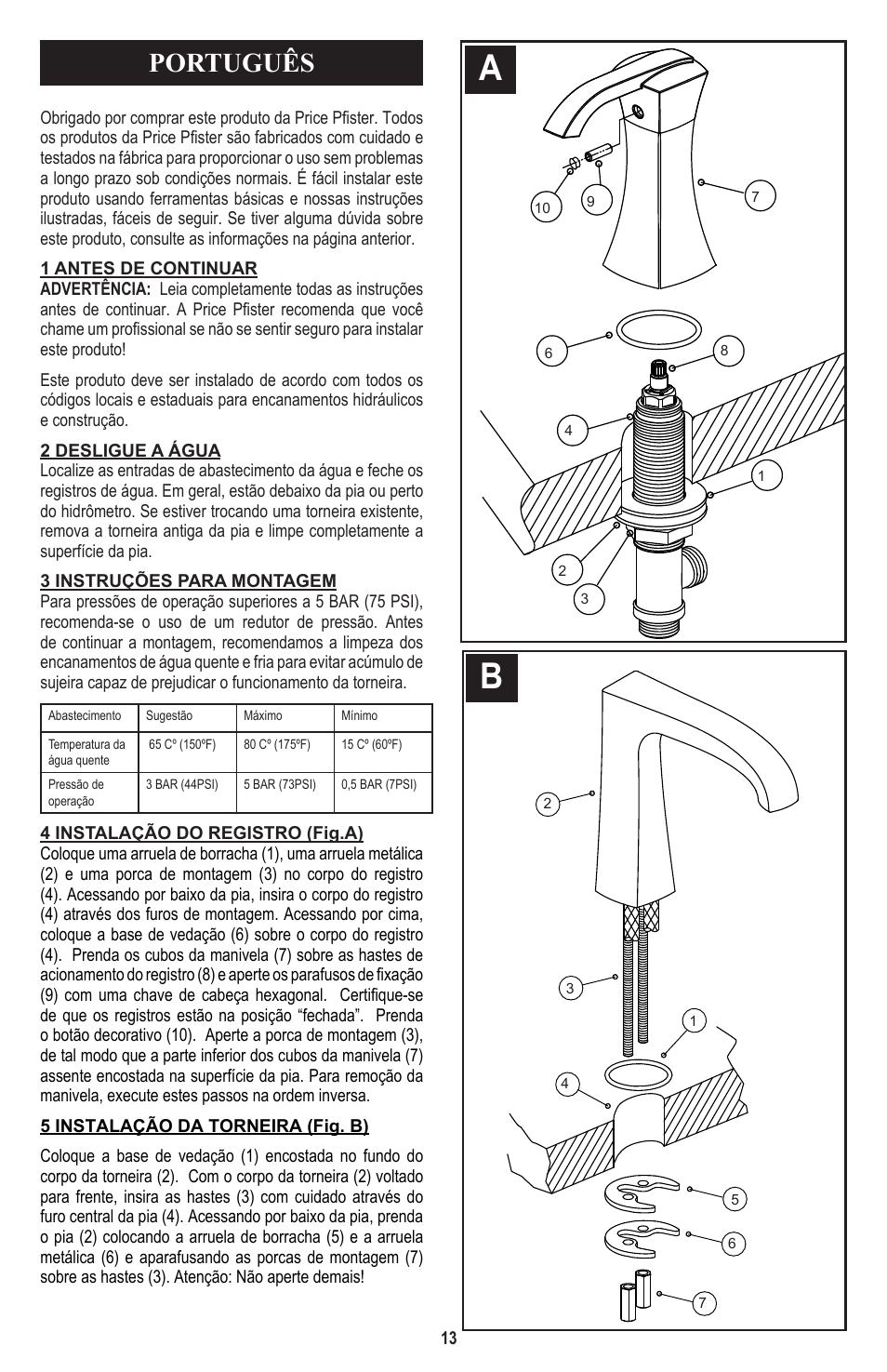 Português | Pfister 049-CNFC User Manual | Page 13 / 16