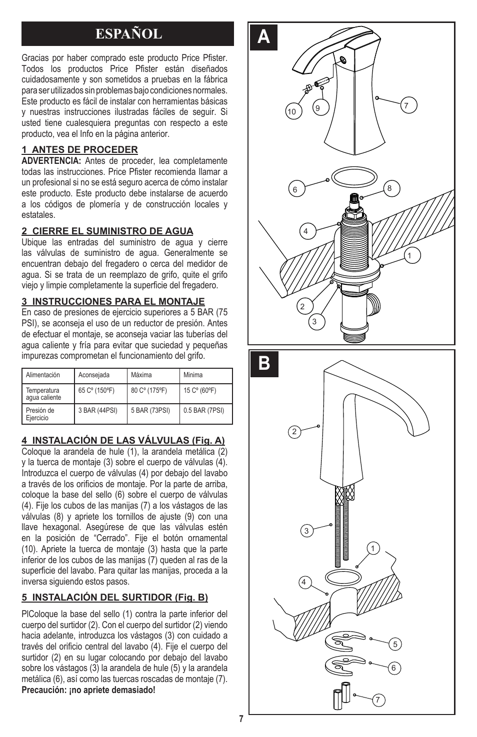 Español | Pfister 049-CNFC User Manual | Page 7 / 16