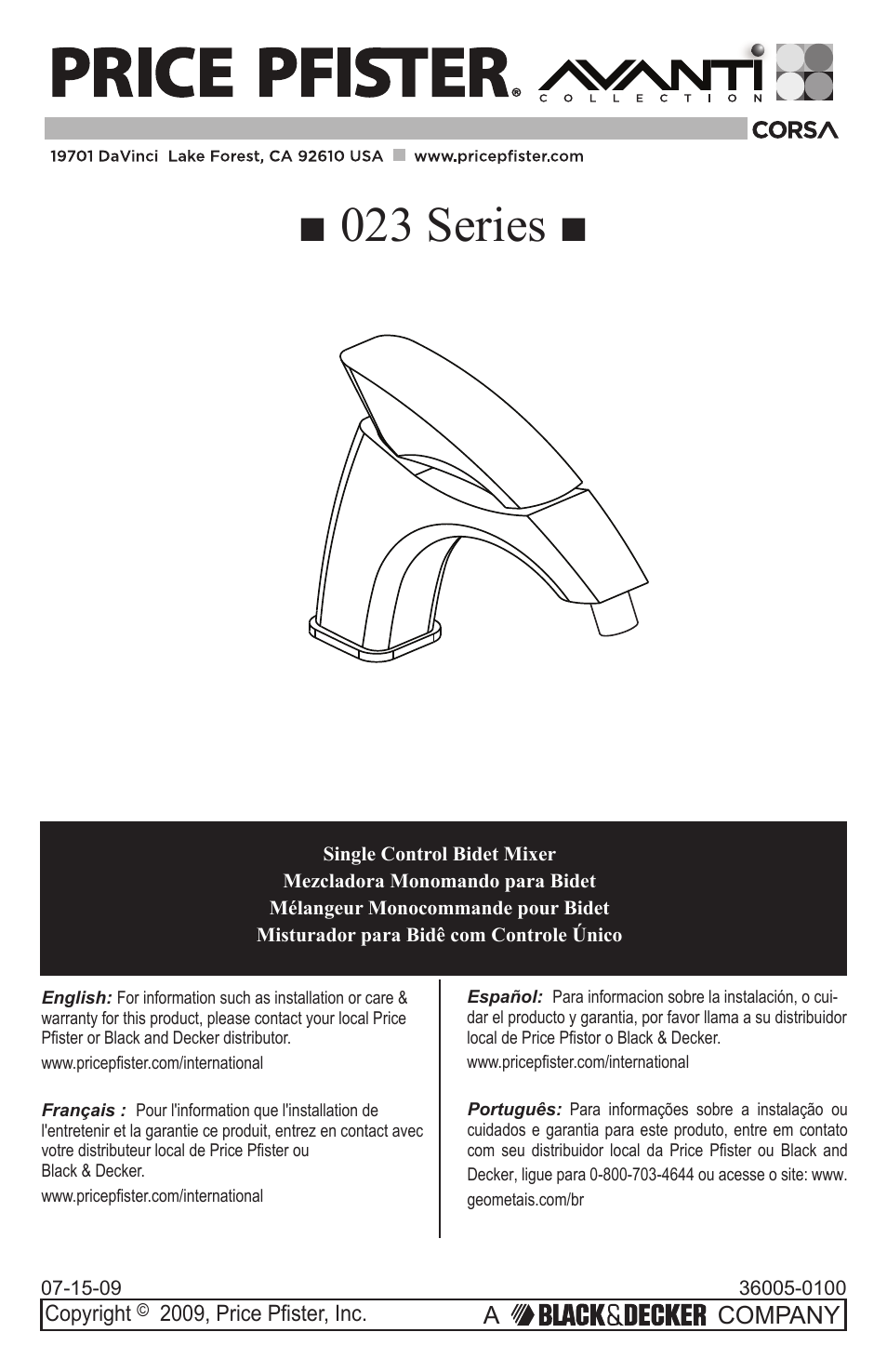 Pfister 023-CNFC/023-CNFCA User Manual | 12 pages