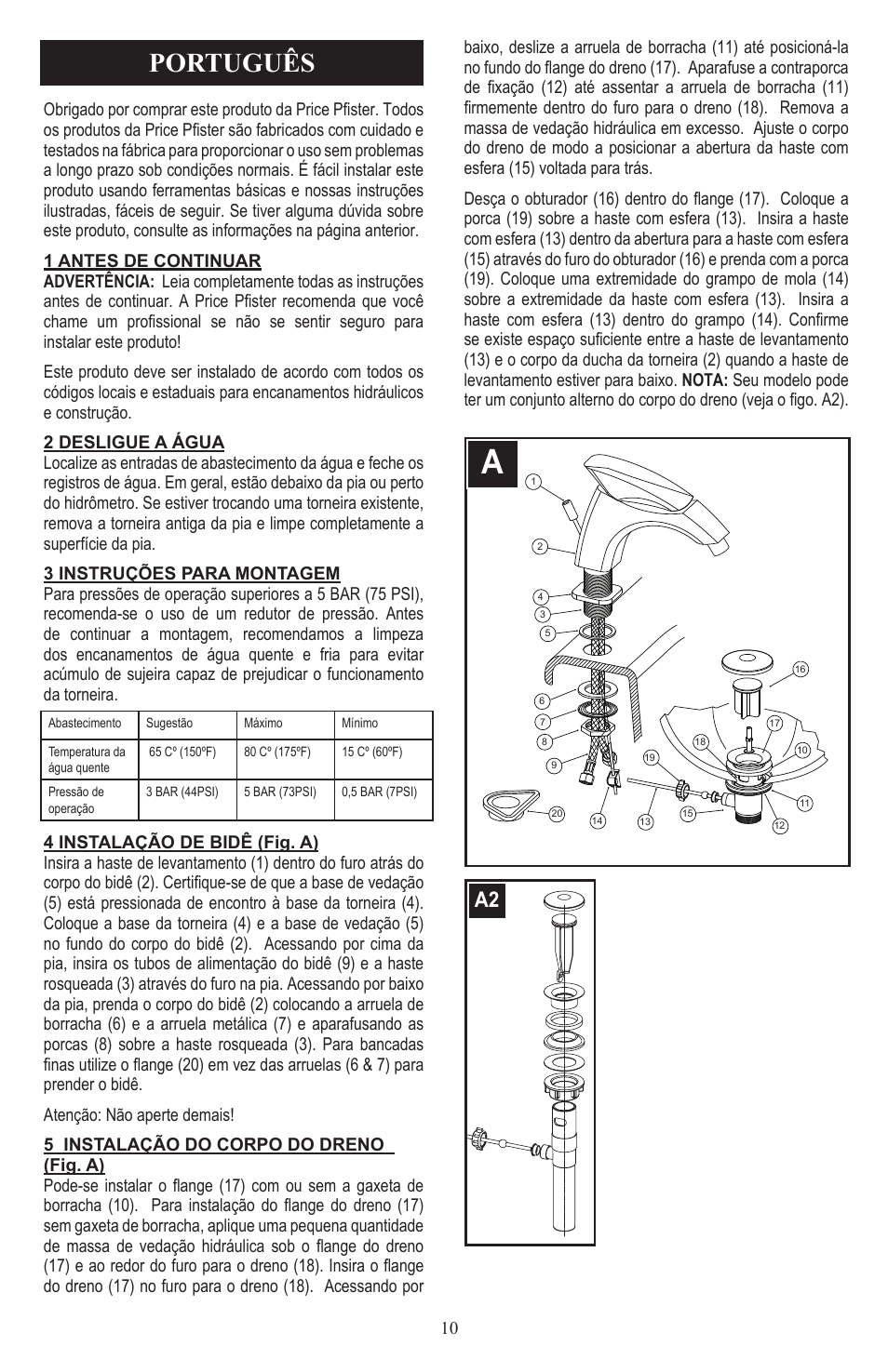 Português | Pfister 023-CNFC/023-CNFCA User Manual | Page 10 / 12