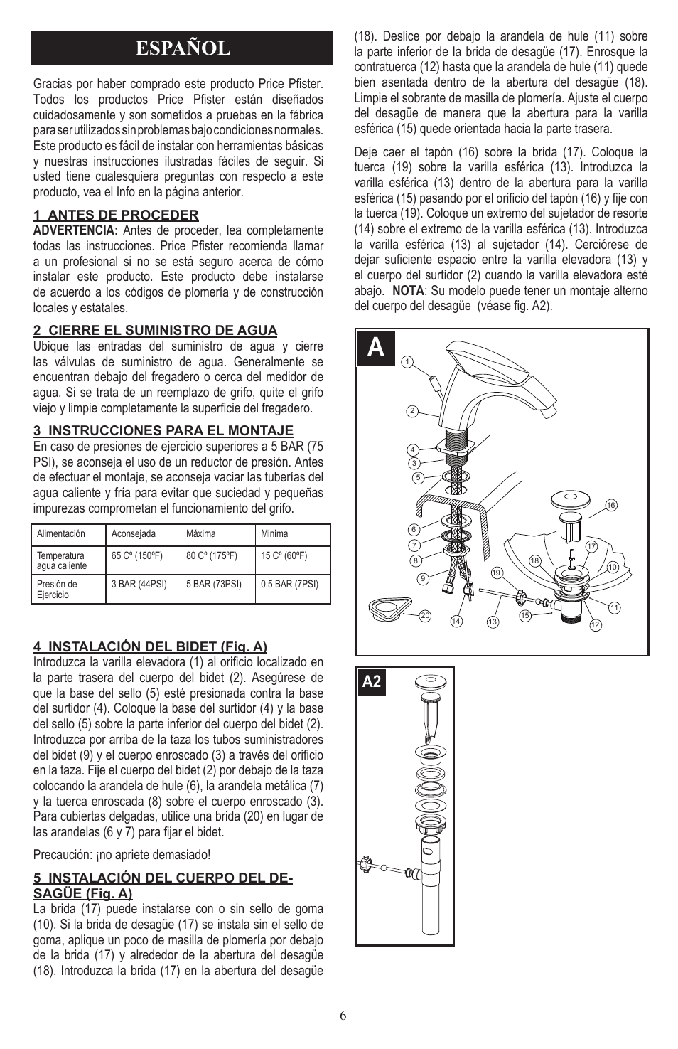 Español | Pfister 023-CNFC/023-CNFCA User Manual | Page 6 / 12