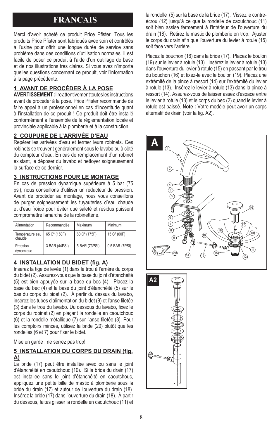 Francais | Pfister 023-CNFC/023-CNFCA User Manual | Page 8 / 12